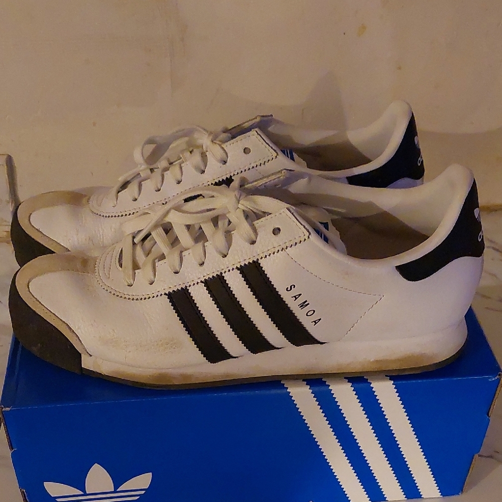 adidas Originals White Leather Sneakers with Black Stripes